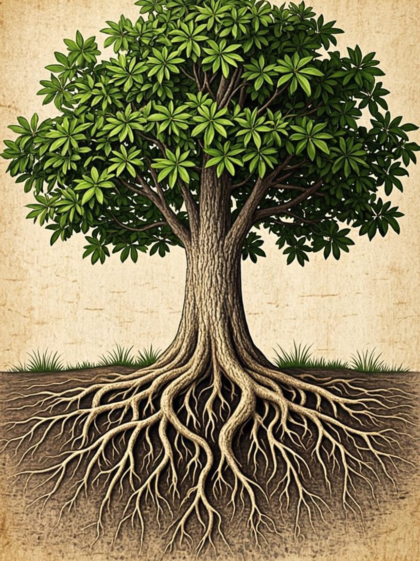 An ancient tree with deep roots and a full canopy, symbolizing the root-to-canopy integrity of The Quiet Acre