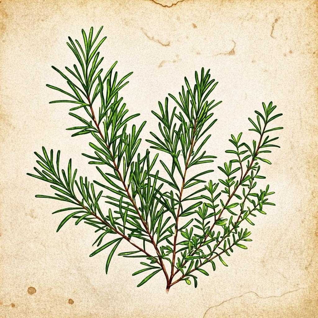 Botanical illustration of fresh culinary herbs with delicate leaves