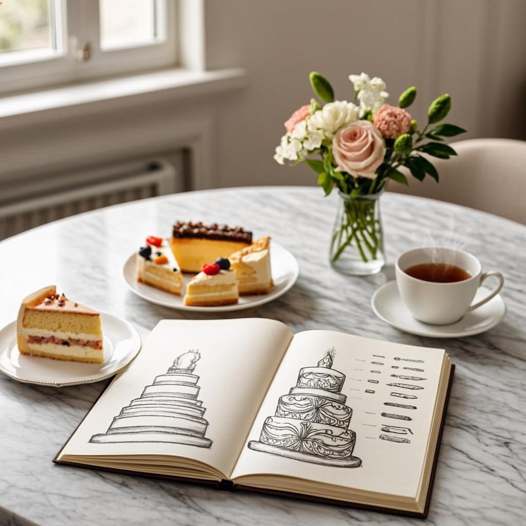 Custom cake consultation at Maison Dorée - pastry chef discussing design with a client