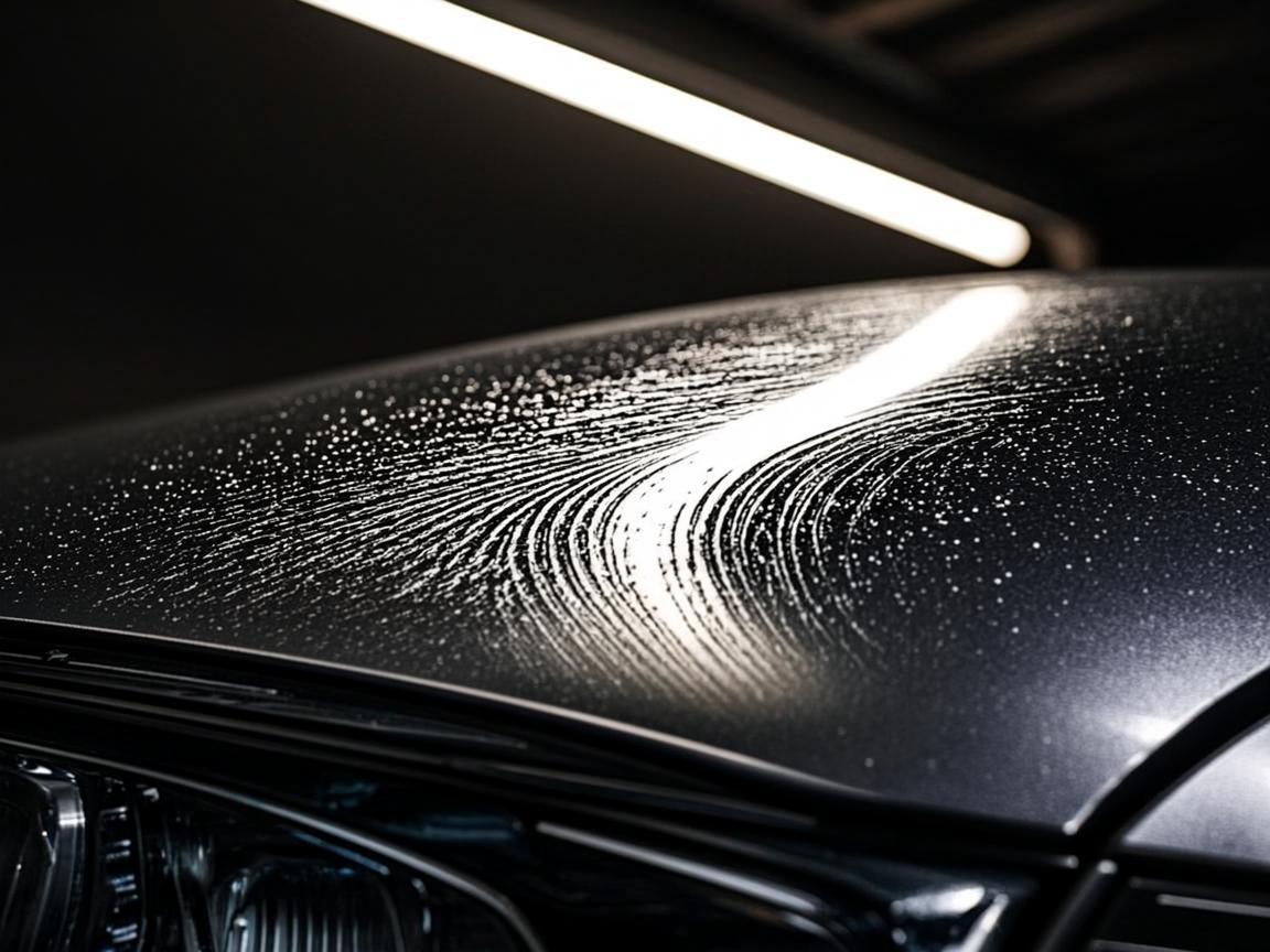 Paint surface with swirl marks before correction