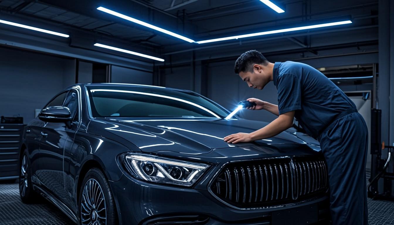 Vehicle inspection under LED lighting in our studio