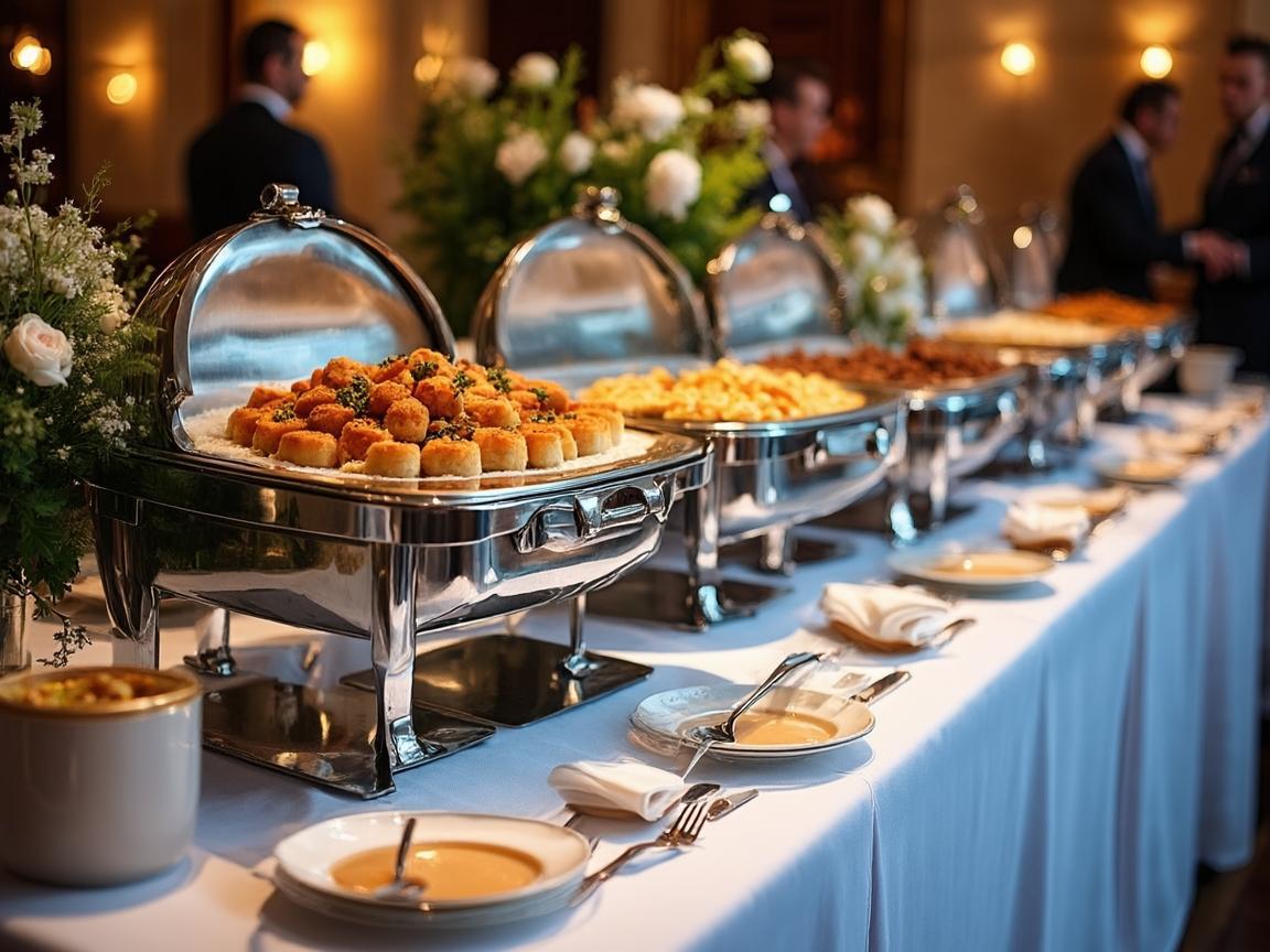 Styled buffet station at a corporate holiday event