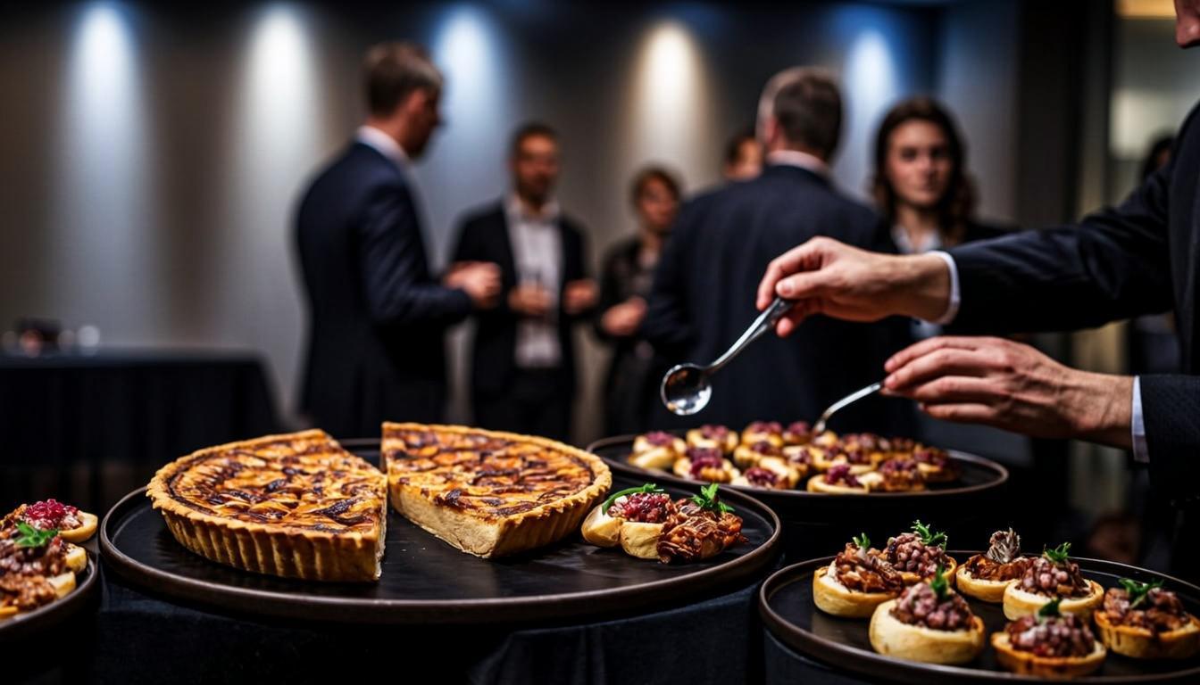 Sleek corporate event with modern canapés and professional atmosphere