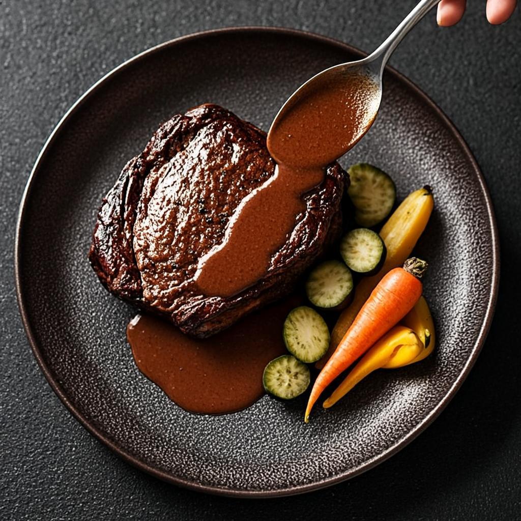 Wagyu beef tenderloin with truffle sauce and roasted vegetables