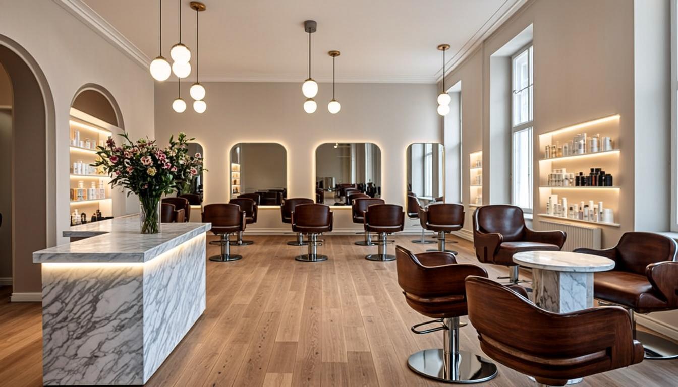 Maison Ève salon interior with warm lighting and modern furnishings