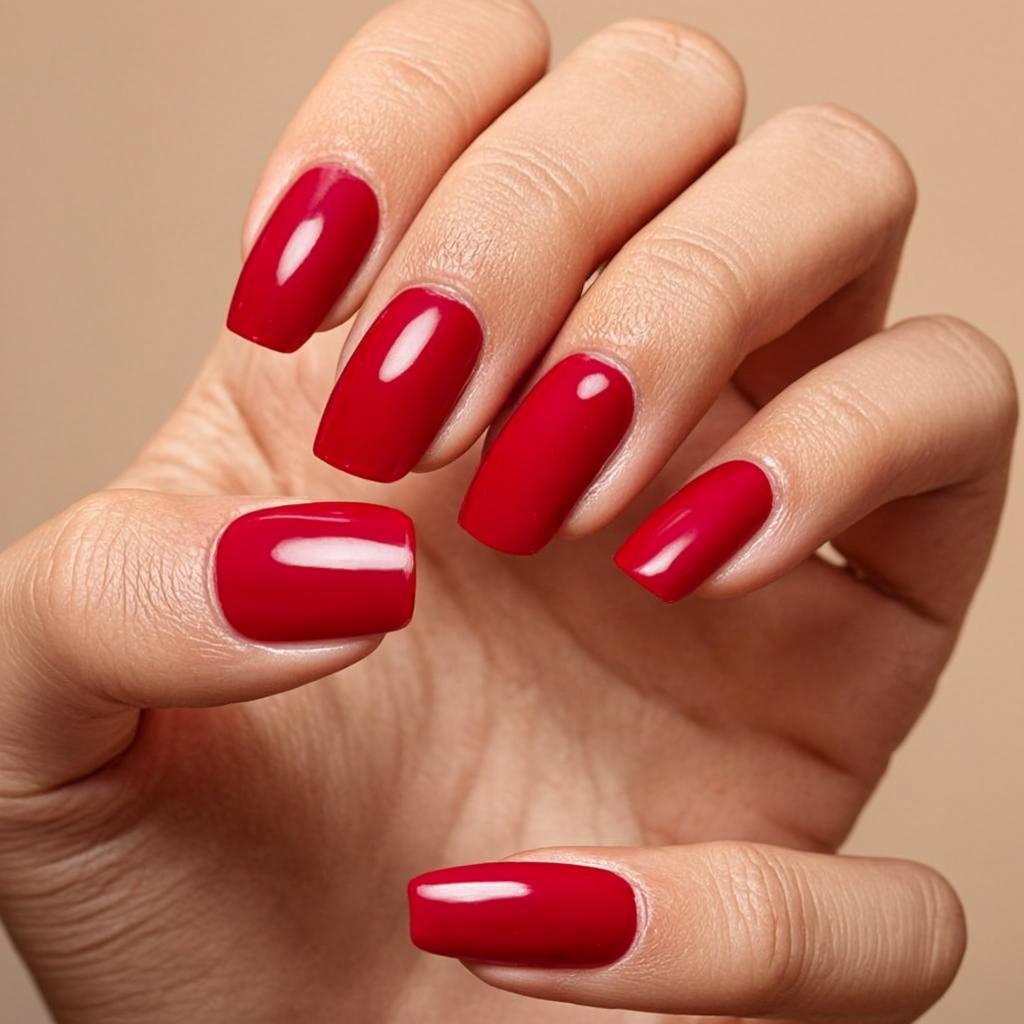 Glossy red gel manicure
