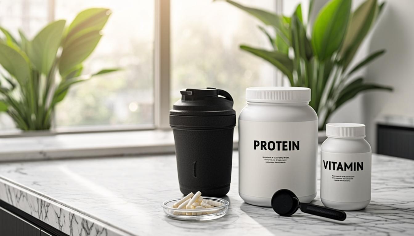 Premium supplements arranged on clean countertop - FORMULA clinical performance supplements
