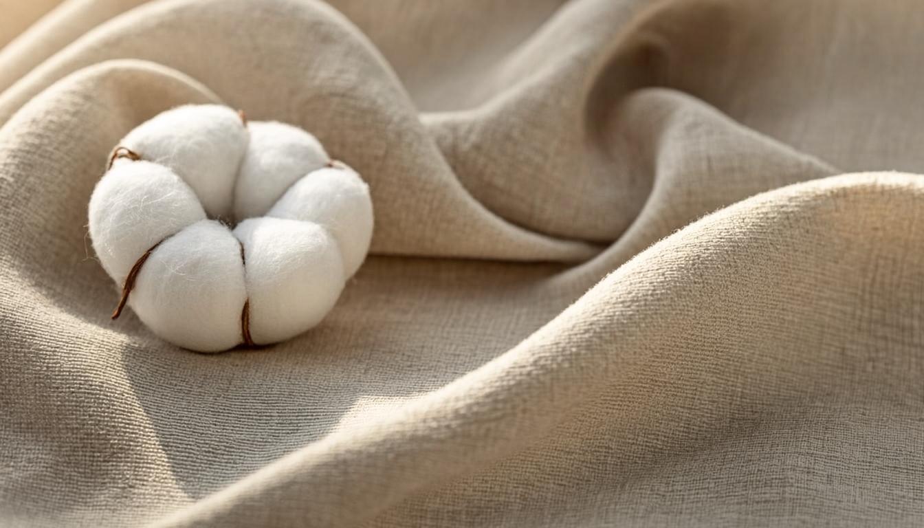 Close-up of organic cotton fabric weave and texture