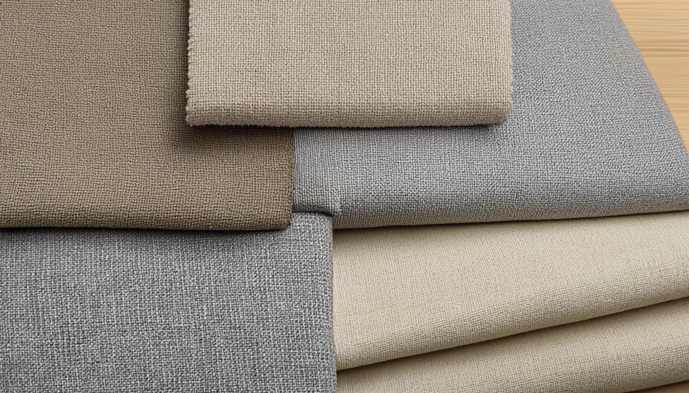 Upholstery fabric samples in boucle, linen, and wool